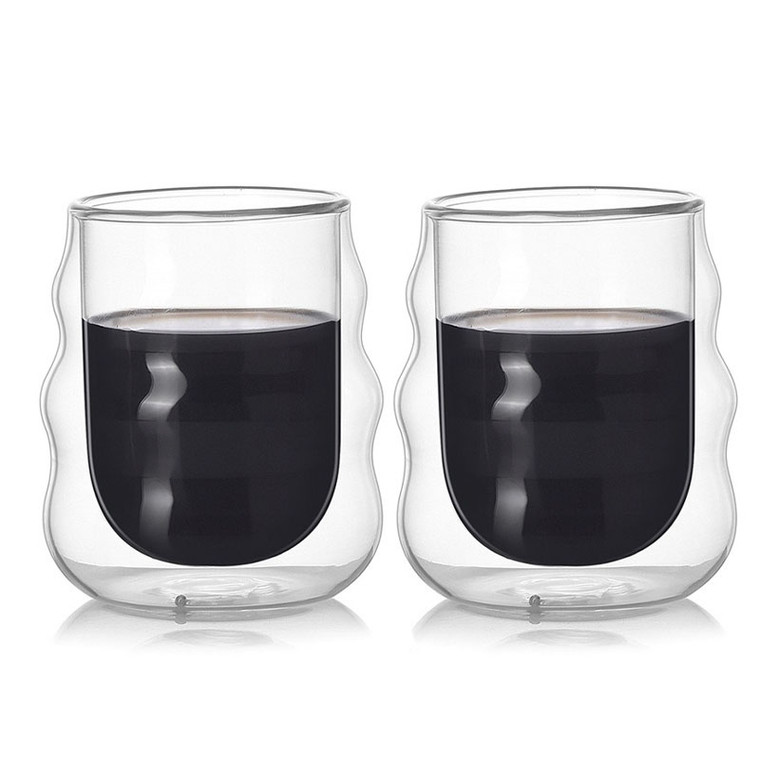 Double-Walled Ripple Glass Coffee Mugs – Insulated Borosilicate Cups for Hot & Cold Drinks