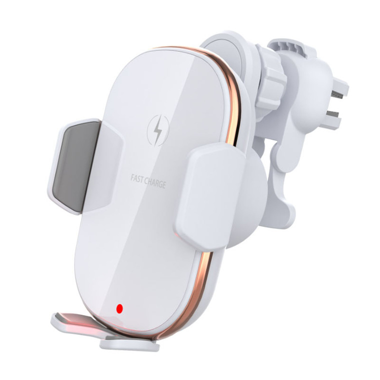 Wireless Car Charger 15W Qi Fast Charging Auto Clamping Phone Mount - White