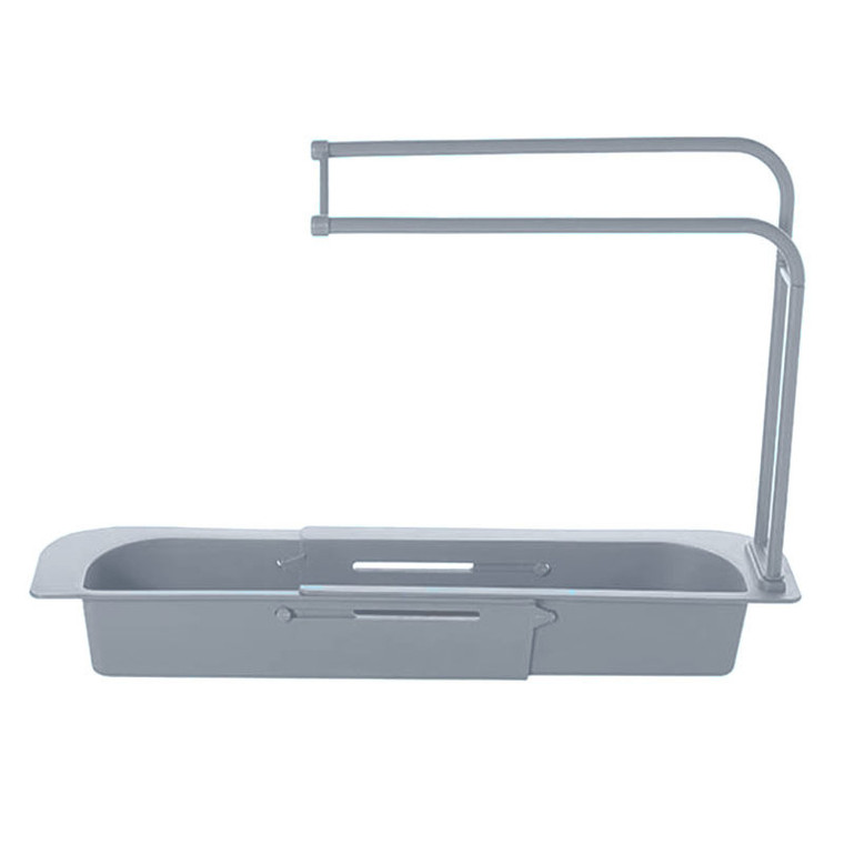 Telescopic Sink Storage Rack Expandable Kitchen Sink Organizer Caddy with Towel Bar & Drain Holes No-Drill Install