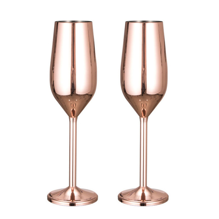 Stainless Steel Champagne Glasses 2-Pack - 200ml Durable Shatterproof Flutes