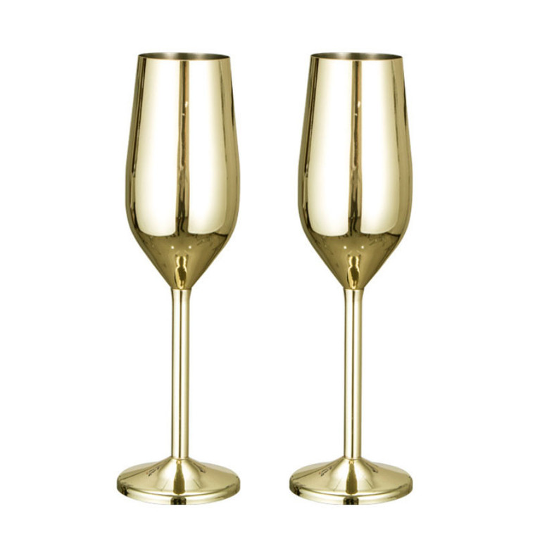Stainless Steel Champagne Glasses 2-Pack - 200ml Durable Shatterproof Flutes