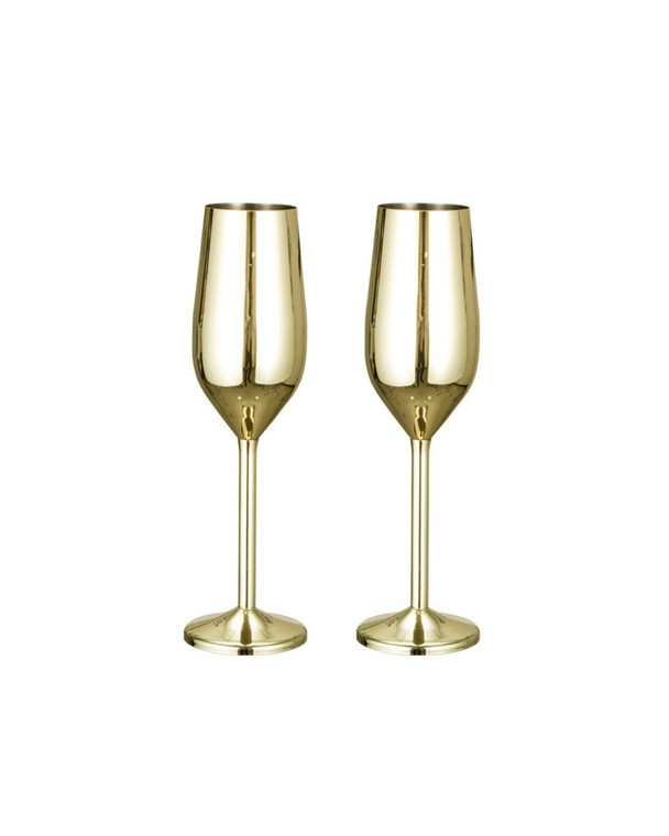 Stainless Steel Champagne Glasses 2-Pack - 200ml Durable Flutes