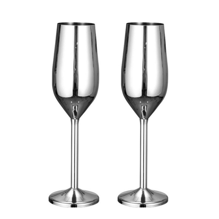 Stainless Steel Champagne Glasses 2-Pack - 200ml Durable Shatterproof Flutes