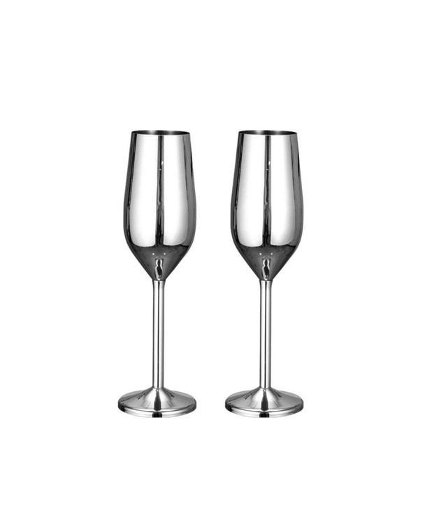 Stainless Steel Champagne Glasses 2-Pack - 200ml Durable Flutes