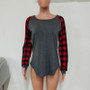 Plain Long Sleeve Plaid Blouse