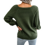 Square Neck Button Twist Knitted Pullover