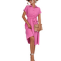 Short Sleeve Button Flowy Swing Dress with Waistband Short Sleeve Button Flowy Swing Dress with Waistband
