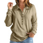 Women's Solid Color V Neck Button Tops Pit Strip  Women's Solid Color V Neck Button Tops Pit Strip