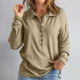 Women's Solid Color V Neck Button Tops Pit Strip  Women's Solid Color V Neck Button Tops Pit Strip