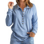 Women's Solid Color V Neck Button Tops Pit Strip  Women's Solid Color V Neck Button Tops Pit Strip
