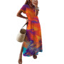 Women's Summer Floral Printed V Neck Short Sleeve Dress