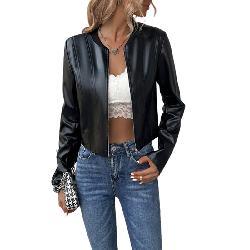 Women's Vegan Leather Jacket – Slim Fit Zip-Up Moto Style for Chic