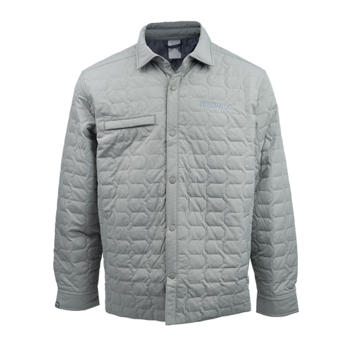 The HUXWRX insulated RANGE shirt jacket in gray.