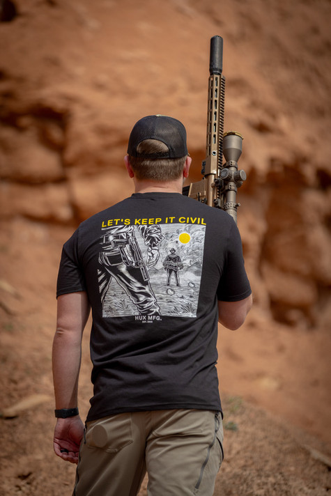 Keep It Civil with a limited edition collaboration tee designed by Savage Tacticians! Whether you're looking for the perfect addition to your range gear or a unique gift for someone special, this HUXWRX tee is here to impress and is the perfect blend of design, comfort, and quality. Don't let this one slip by — get yours while they last!