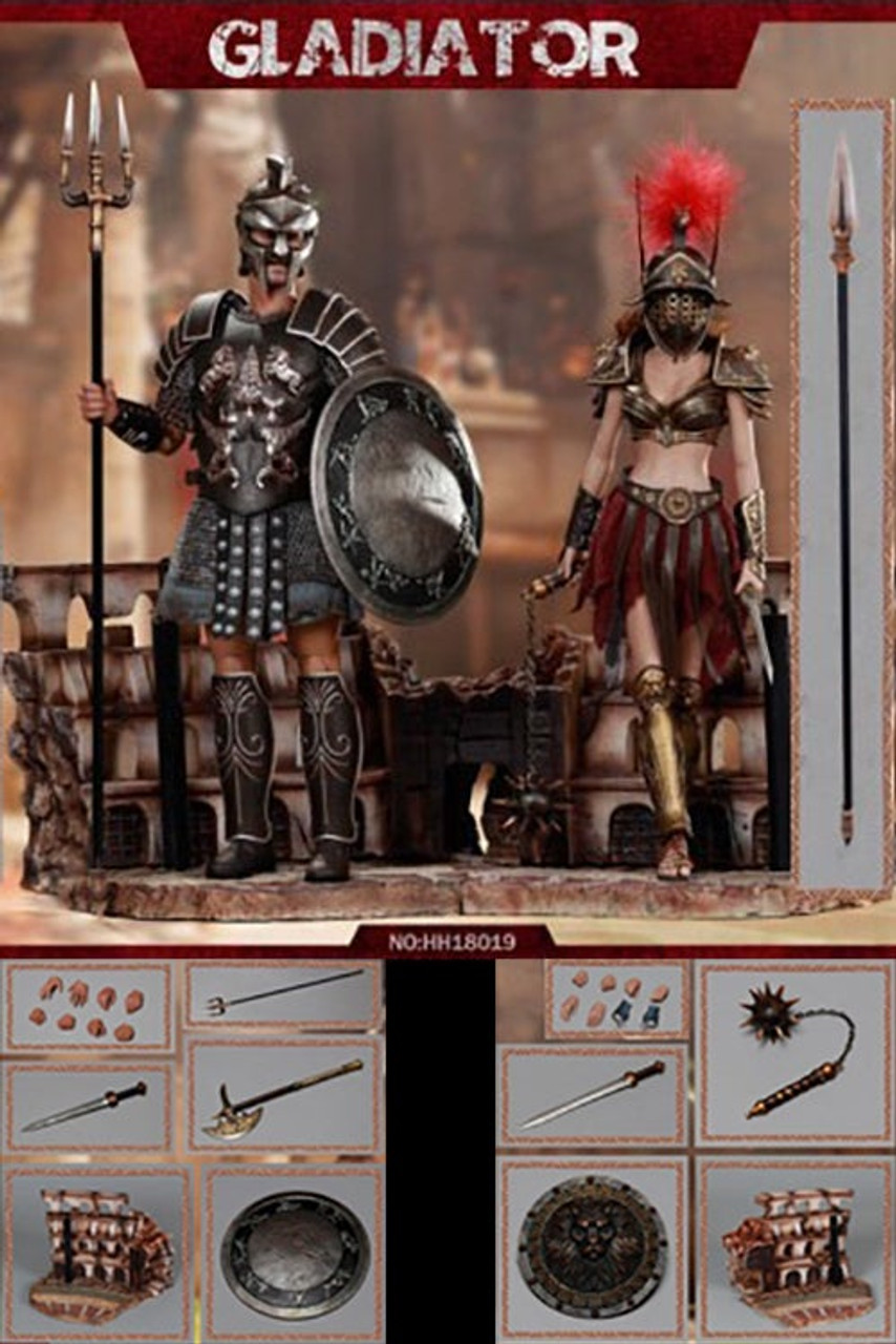 1/6 Scale Empire Gladiator & Imperial Female Warrior Figure Set (Red  Version) by HY Toys