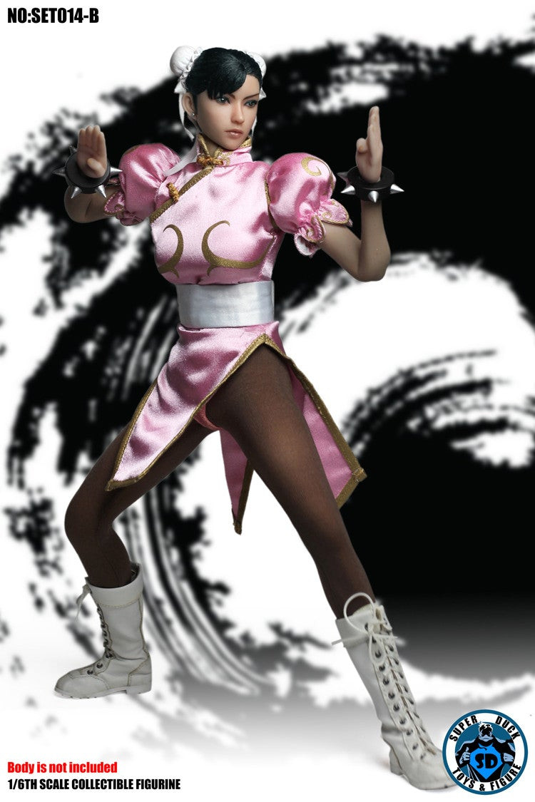 1/6 Scale Chinese Martial Arts Fighter Head Sculpt & Pink Outfit