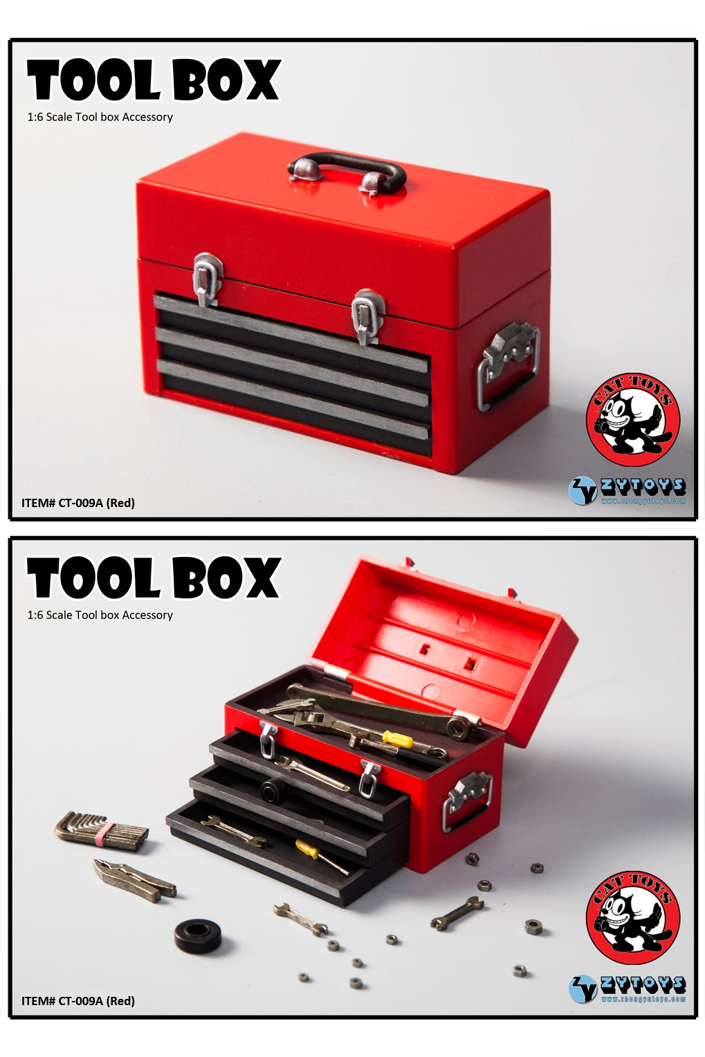 Miniature Tool Box With Tools for Dolls 1:6 Scale 3 Colors 