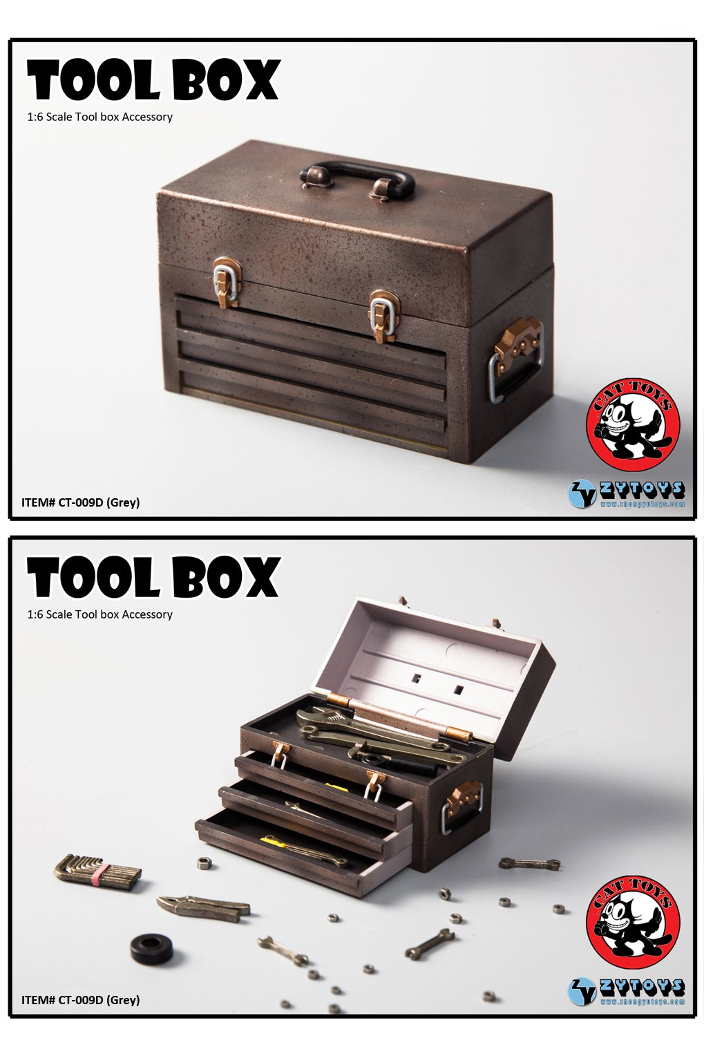 Miniature Tool Box With Tools for Dolls 1:6 Scale 3 Colors 