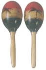 Maracas   oval wood tropical design   Mano