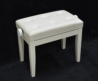 Adjustable Piano Bench w/ Buttoned Seat - White