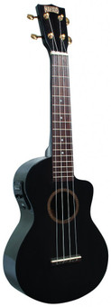 MAHALO Hano Elite Series Electric/Acoustic Concert Ukulele with Cutaway and Pickup Transparent Black Gloss.