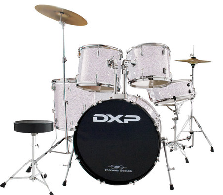 DXP  Pioneer  Series Rock Drumkit with Cymbals & Throne    Metallic Silver