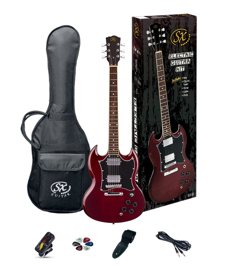 ESSEX  Beginners SG Style Electric Guitar & Amp Pack  Transparent Wine Red