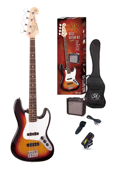 SX Jazz Style Bass Guitar & AMP Pack  -  3 Tone Sunburst