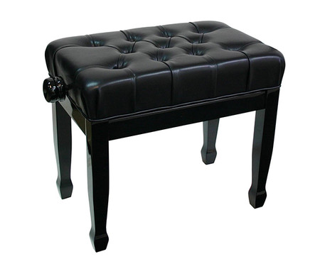 Adjustable Piano Bench w/ Buttoned Seat and Padded Edge - Black
