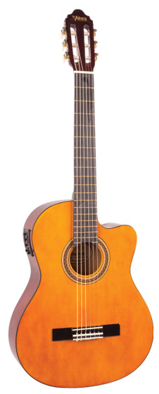 VALENCIA Series 100 Classical Guitar - Cutaway, Electric Acoustic -Natural Full Size