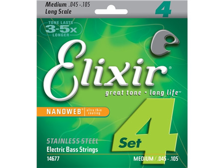 Elixir Bass Nano Stainless Steel Med 45 105