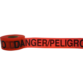 Red Barrier Tape, 2.5 Mil, 1000 Feet Per Roll, Printed: Danger/Peligro