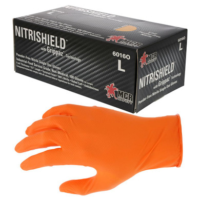 MCR Safety 6016O NitriShield Disposable Nitrile Gloves w/ Grippaz Technology, 6 mil Powder Free-Orange