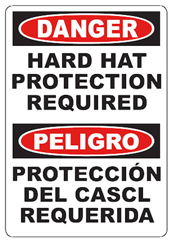 Hard Hat Protection Required, Bilingual English/Spanish Safety Sign