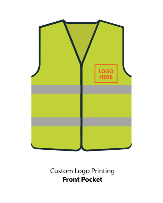 Custom Logo Printing Position on Safety Vest Lime Color Front Pocket