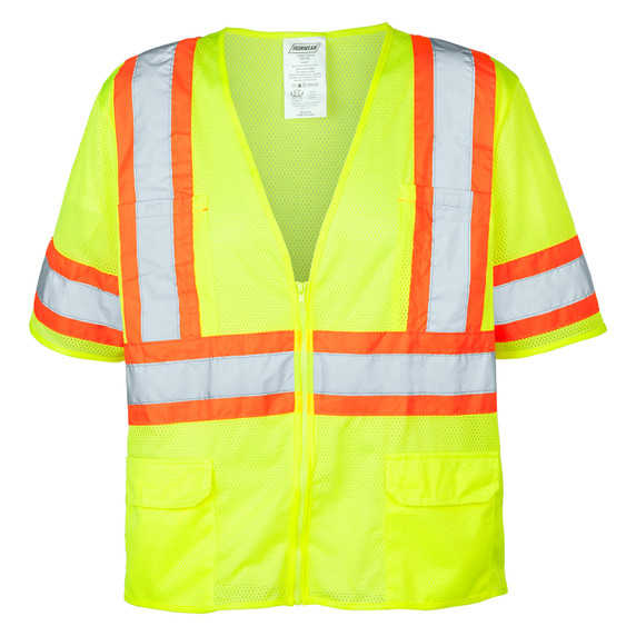 Ironwear Safety, Class 3 Vest, Model 1293 with Zipper, 100% Polyester Fabric Lime or Orange