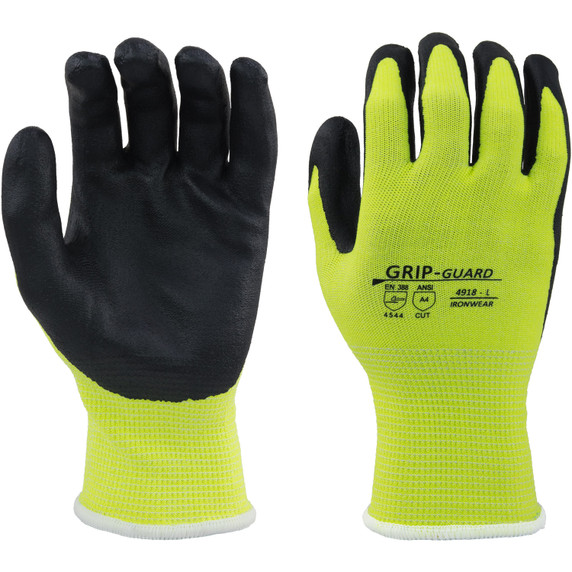 Cut Resistant ANSI A4, High Visibility Lime/Black Gloves #4918, Coating Excellent Grip-Dozen