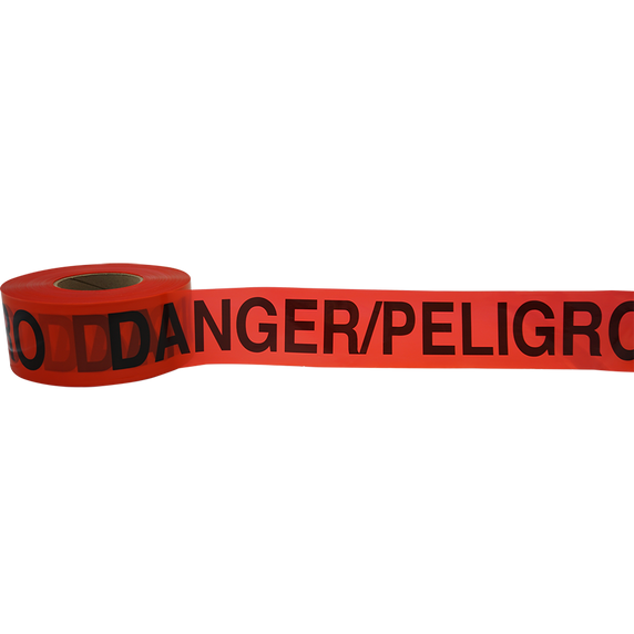 Red Barrier Tape, 2.5 Mil, 1000 Feet Per Roll, Printed: Danger/Peligro