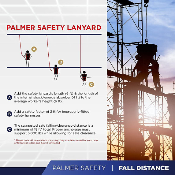 Palmer Safety, Lanyard 6' Internal Shock Absorber with Rebar Hook Dual Leg