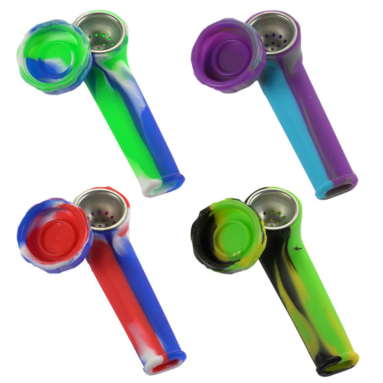 4" SILICONE HAND PIPE WITH METAL SCREEN MIX COLOR