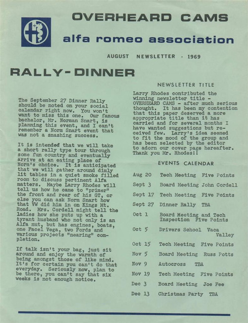 Overheard Cams August 1969