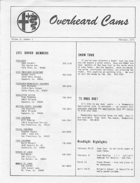 Overheard Cams June 1971