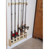 unfinished poplar wooden fishing pole holder installed on wall with rods