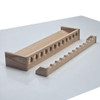 top right far away view of 26 inch red oak pool cue rack, unfinished