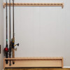Fishing Rod Rack, Wall Mount Pole Holder, 36" Wide, 17 Rod Capacity, Solid Red Oak Wood, Unfinished, with three rods