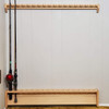 Fishing Rod Rack, Wall Mount Pole Holder, 36" Wide, 17 Rod Capacity, Solid Red Oak Wood, Unfinished, with two rods