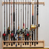 Fishing Rod Rack, Wall Mount Pole Holder, 36" Wide, 17 Rod Capacity, Solid Red Oak Wood, Unfinished, with 15 rods