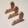 three wall mount bow rack hooks in unfinished solid red oak wood