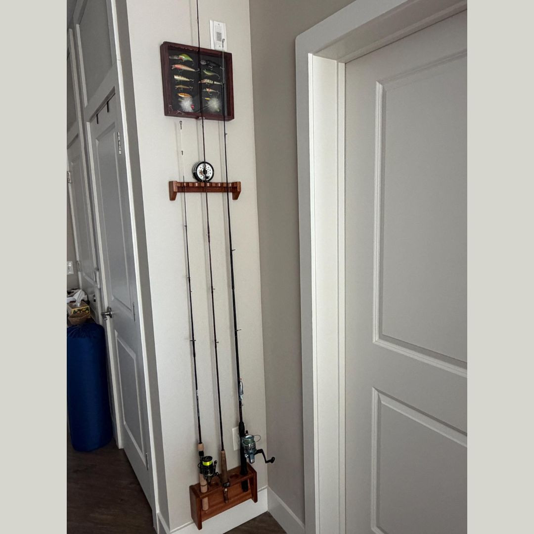 Solid Mahogany Wooden Fishing Pole Holder, Vertical Display Storage Rack