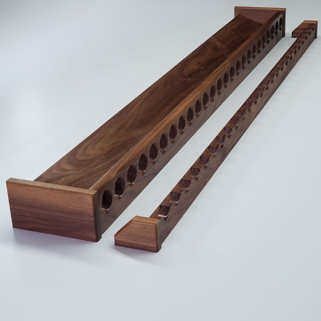 Custom Fishing Rod Rack, Solid Walnut Wood | 25 Rods, 52 Inches